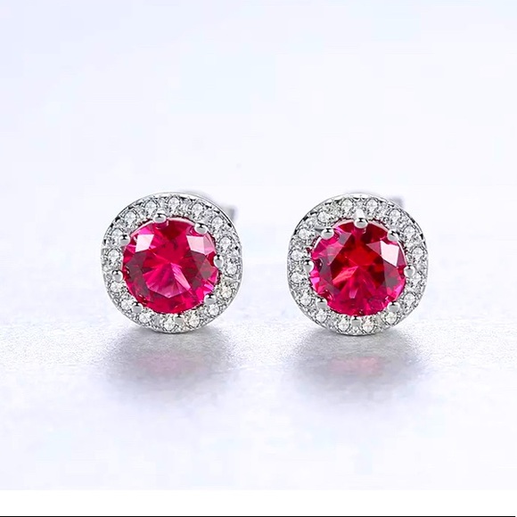 Ruby and Diamonds Earrings Platinum S925 NEW - Picture 2 of 6